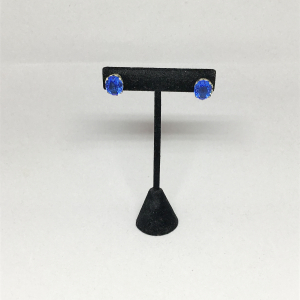 Vintage 1940s "Guglielmo Cini" Corinthian Stud, Sapphire Blue Stone, Sterling Silver Clip-On Earrings