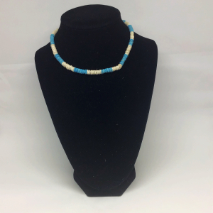 Vintage 1970s White and Light Blue Heishi 13" Choker Necklace