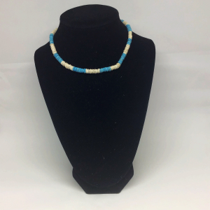 Vintage White and Light Blue Heishi Choker Style Necklace
