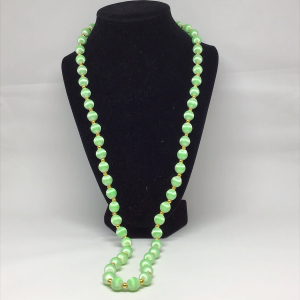 Vintage 1950s Light Green Silk Thread Wrapped Beads With Gold Tone Spacers