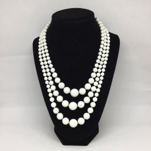 Vintage White Bead Triple Strand Necklace