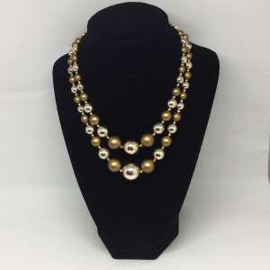 Vintage Japan Gold and Silver Double String Bead Necklace
