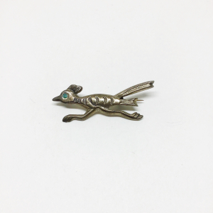 Vintage Sterling Silver Roadrunner Pin with Turquoise Eye